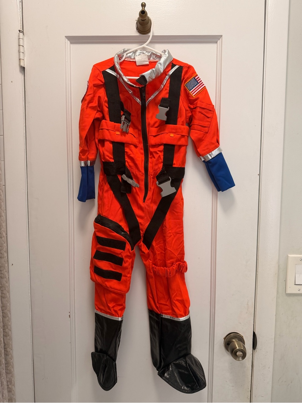 Orange Astronaut Flight Suit Costume with American Flag Patch